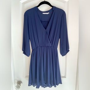 Lush Faux Wrap V-Neck Dress Navy Size S, NWOT